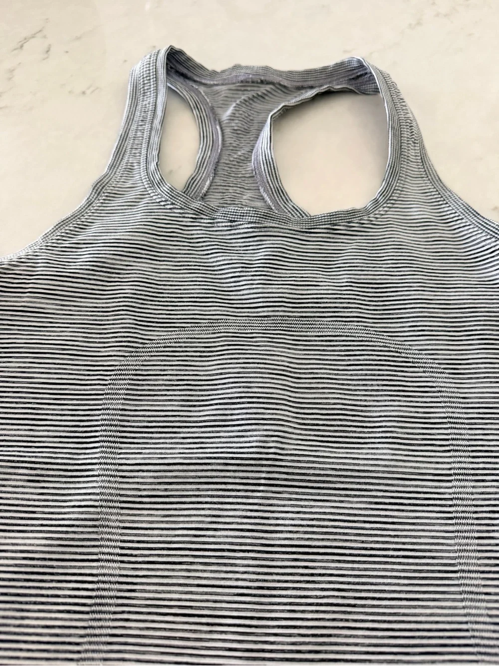lululemon athletica Black & White Striped Racerback Tank Swiftly Tech Hip Length